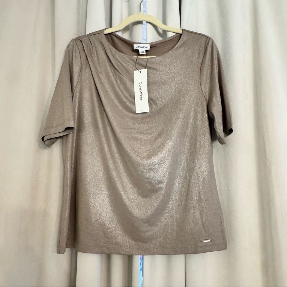 NWT - Calvin Klein Shimmering Taupe Blouse - Picture 3 of 8
